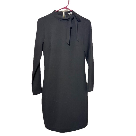 Calvin Klein Women’s Black Long Sleeve Tie Neck Sheath Dress Size 6 Classic Chic - Picture 1 of 3